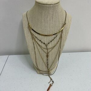 Express Necklace Chain Gold Tone Beaded Layered Boho Crystal Drop‎ Collar